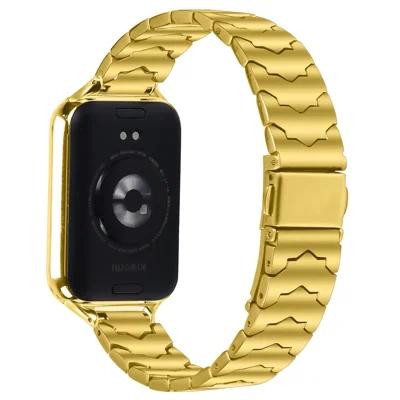 Bat Design Electroplate Color Watch Strap for Xiaomi Smart Band 10 Pro / 9 Pro / 8 Pro / Redmi Watch 6 / 5 / 4 Stainless Steel Adjustable Band with Folding Clasp - Gold