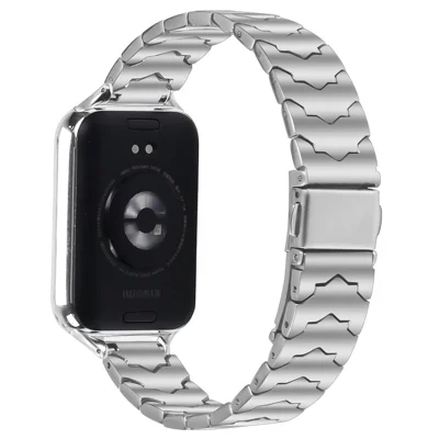 Bat Design Silver Watch Strap for Xiaomi Smart Band 10 Pro / 9 Pro / 8 Pro / Redmi Watch 6 / 5 / 4 Stainless Steel Adjustable Band with Folding Clasp