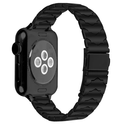 Bat Design Black Watch Strap for Apple Watch Series 12 11 10 42mm  /  9 8 7 41mm  /  SE3 SE2 SE 6 5 4 40mm  /  3 2 1 38mm Stainless Steel Adjustable Band with Folding Clasp