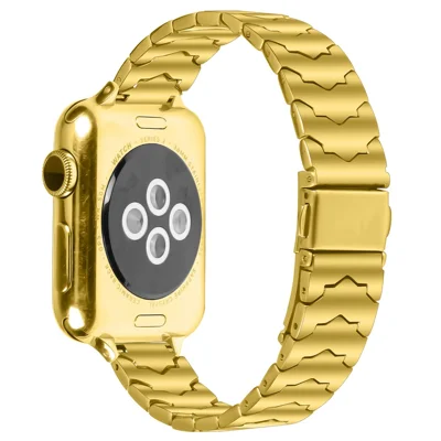 Bat Design Electroplate Color Watch Strap for Apple Watch Series 12 11 10 42mm  /  9 8 7 41mm  /  SE3 SE2 SE 6 5 4 40mm  /  3 2 1 38mm Stainless Steel Adjustable Band with Folding Clasp - Gold