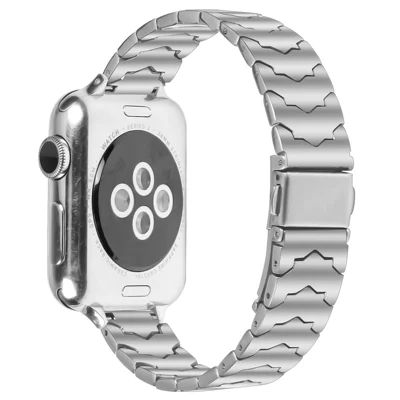 Bat Design Silver Watch Strap for Apple Watch Ultra 4 3 2 1 49mm / Series 12 11 10 46mm / 9 8 7 45mm / SE3 SE2 SE 6 5 4 44mm / 3 2 1 42mm Stainless Steel Adjustable Band with Folding Clasp