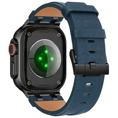 Crazy Horse Texture Leather Band for Apple Watch Ultra 3 2 1 49mm  /  Series 11 10 46mm  /  9 8 7 45mm  /  SE3 SE2 SE 6 5 4 44mm  /  3 2 1 42mm Wath Strap - Dark Blue