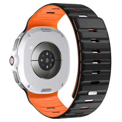 Magnetic Button Band for Samsung Galaxy Watch8 44mm / 40mm / 8 Classic 46mm Silicone Watch Strap - Black / Orange