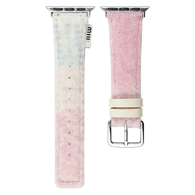 Fabric + Leather Watch Band for Apple Watch Ultra 3 2 1 49mm  /  Series 11 10 46mm  /  9 8 7 45mm  /  SE3 SE2 SE 6 5 4 44mm  /  3 2 1 42mm Gradient Color Design Wrist Strap - Pink