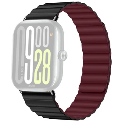 Für Xiaomi Redmi Watch 6 / 5 / 4 / Smart Band 9 Pro / 8 Pro 2-teiliges magnetisches Silikonarmband Smartwatch-Band - Schwarz / Weinrot