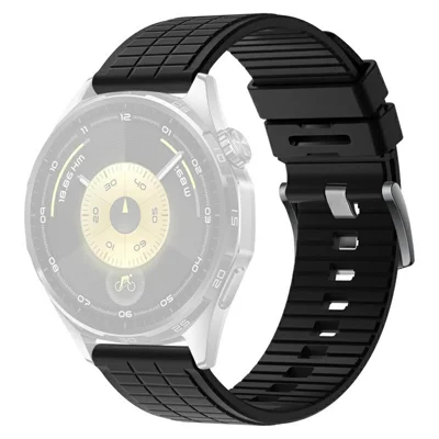 22mm Block Textured Fluorubber Strap for Huawei Watch GT 6  /  5 Pro  /  5 46mm Replacement Watch Band - Black