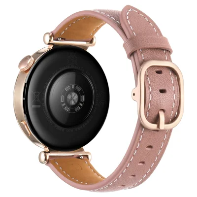 18mm Flat Texture Genuine Leather Strap for Huawei Watch GT 6  /  5  /  4 41mm Watch Band with Square Buckle - Deep Pink
