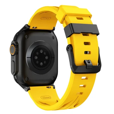 Groove Design Silicone Strap for Apple Watch Series 12 11 10 42mm  /  9 8 7 41mm  /  SE3 SE2 SE 6 5 4 40mm  /  3 2 1 38mm Multi Hole Adjustable Watch Band - Yellow