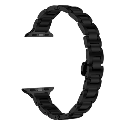 Watch Band For Apple Watch Ultra 4 3 2 1 49mm / Series 12 11 10 46mm / 9 8 7 45mm / SE3 SE2 SE 6 5 4 44mm / 3 2 1 42mm Butterfly Clasp Stainless Steel Strap - Black