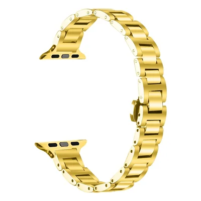 Watch Band For Apple Watch Ultra 4 3 2 1 49mm / Series 12 11 10 46mm / 9 8 7 45mm / SE3 SE2 SE 6 5 4 44mm / 3 2 1 42mm Butterfly Clasp Stainless Steel Electroplated Strap - Gold