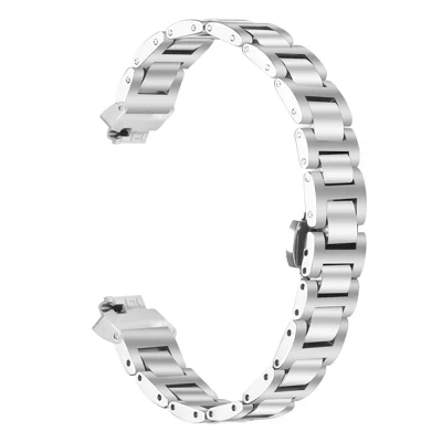 Watch Band For Fitbit Inspire  /  Inspire 2  /  Inspire HR Butterfly Clasp Three Bead Stainless Steel Silver Strap