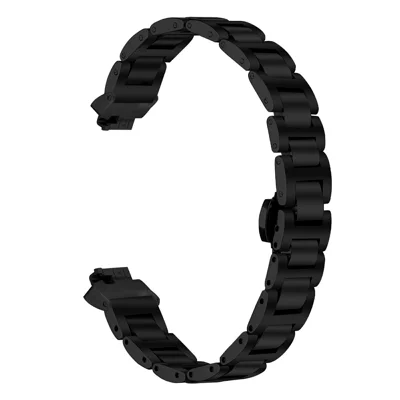 Watch Band For Fitbit Inspire  /  Inspire 2  /  Inspire HR Butterfly Clasp Three Bead Stainless Steel Electroplated Strap - Black