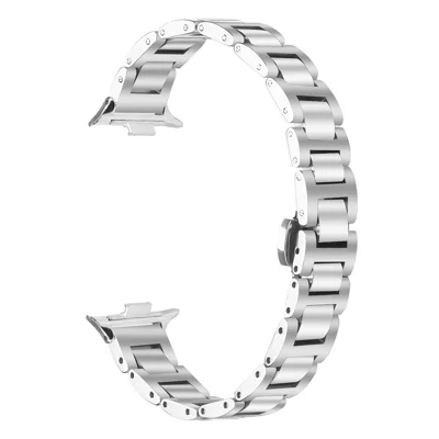 Armband für Xiaomi Smart Band 9 Pro / 8 Pro / Redmi Watch 5 / 4, Butterfly-Schließe, dreiteiliges Gliederarmband aus Edelstahl, silberfarben