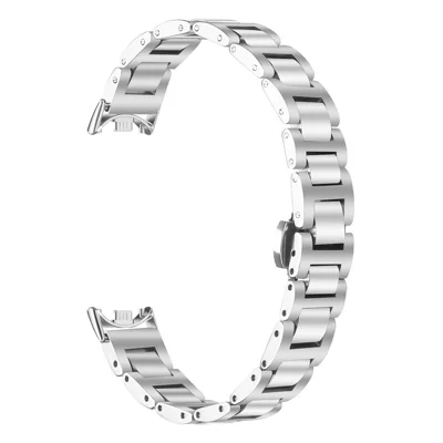 Horlogeband voor Xiaomi Smart Band 10 / 9 / 8, vlindergesp, drie-knoops roestvrijstalen zilveren band