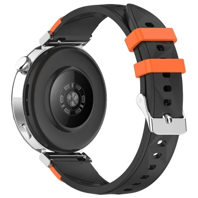 18mm Rhombus Pattern Silicone Band for Huawei Watch GT 6 / 5 / 4 41mm Dual Color Watch Strap - Black / Orange