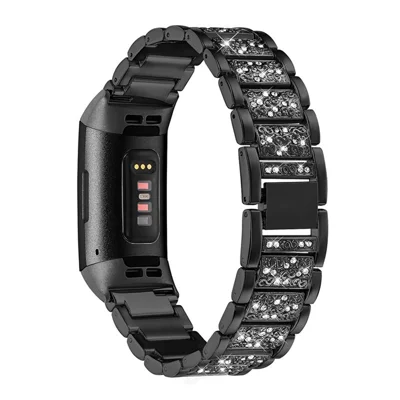 Réglage de la Sangle de Chaîne en Acier en Acier Inoxydable Remplacement Pour Fitbit Charge 3/4 - le Noir