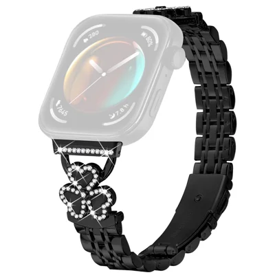Electroplated Heart Clover Metal Band for Huawei Watch Fit 4 Pro / 4 / 3 Watch Strap 7-Bead Shiny Design - Black+Black Shell