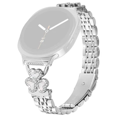 Silver Heart Clover Metal Band for Samsung Galaxy Watch9 40mm / 44mm /  Watch8 44mm / 40mm / 8 Classic 46mm Watch Strap 7-Bead Shiny Design
