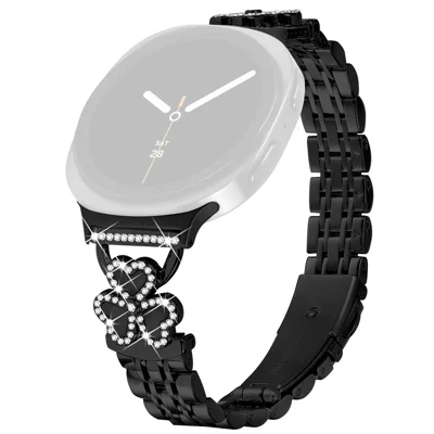 Electroplated Heart Clover Metal Band for Samsung Galaxy Watch9 40mm / 44mm /  Watch8 44mm / 40mm / 8 Classic 46mm Watch Strap 7-Bead Shiny Design - Black+Black Shell