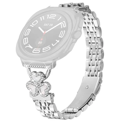 Silver Heart Clover Metal Band for Samsung Galaxy Watch Ultra2 47mm / Watch Ultra (2025) 47mm / Watch Ultra 47mm Watch Strap 7-Bead Shiny Design