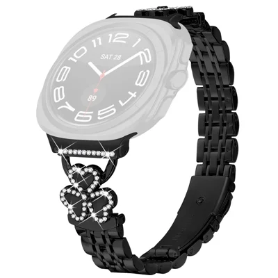 Electroplated Heart Clover Metal Band for Samsung Galaxy Watch Ultra2 47mm / Watch Ultra (2025) 47mm / Watch Ultra 47mm Watch Strap 7-Bead Shiny Design - Black+Black Shell