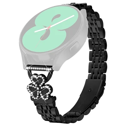 Correia Metálica Eletrodepositada com Trevo em Formato de Coração para Coros Apex 2 / Pace 2 / TicWatch GTH / E3, Design Brilhante com 7 Contas - Preto + Capa Preta