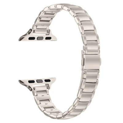 Electroplated Stainless Steel Band for Apple Watch Series 12 11 10 42mm  /  9 8 7 41mm  /  SE3 SE2 SE 6 5 4 40mm  /  3 2 1 38mm Faux Three-Bead Watch Strap - Starlight