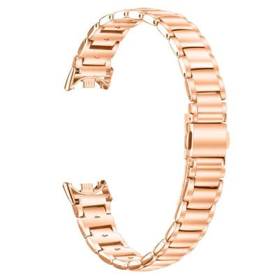 Electroplated Stainless Steel Band for Xiaomi Smart Band 10 / 9 / 8 Faux Three-Bead Watch Strap - Rose Gold