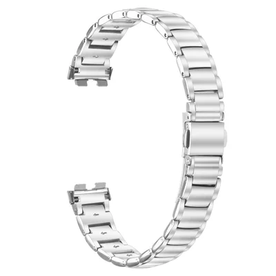 Silver Stainless Steel Band for Huawei Band 10 / 9 / 8 Faux Three-Bead Watch Strap Replacement