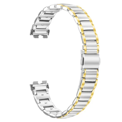 Electroplated Stainless Steel Band for Huawei Band 10 / 9 / 8 Faux Three-Bead Watch Strap Replacement - Gold Splicing