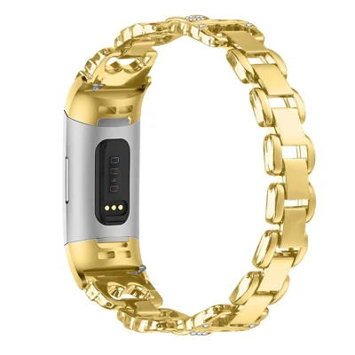 For Fitbit Charge 4 / 3 Zinc Alloy Watch Band Rhinestone Inlaid Replacement Metal Strap - Gold