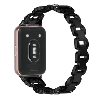 For Samsung Galaxy Fit3 Zinc Alloy Watch Band Rhinestone Inlaid Replacement Metal Strap - Black
