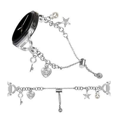 Silver Single Chain Style Watchband for Samsung Galaxy Watch9 40mm / 44mm /  Watch8 44mm / 40mm / Watch8 Classic 46mm Metal Sliding Bracelet Strap with Heart / Key Pendant