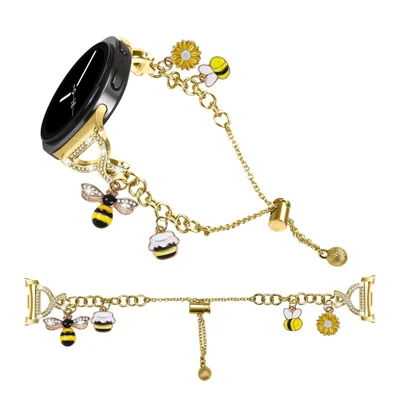 Electroplated Single Chain Style Watchband for Samsung Galaxy Watch9 40mm / 44mm /  Watch8 44mm / 40mm / Watch8 Classic 46mm Metal Sliding Bracelet Strap with Heart / Key Pendant - Gold