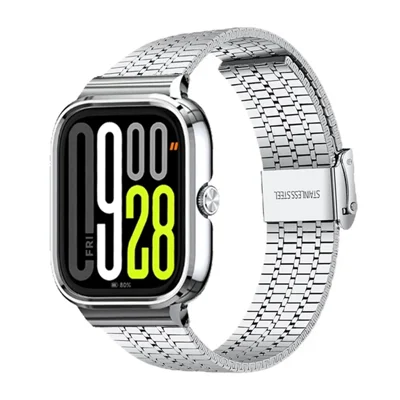 Für Xiaomi Redmi Watch 5 / 4 Integriertes Armband mit Metallrahmen 7-Kugel-Doppelfaltschließe Edelstahlarmband - Silber