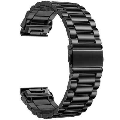 22mm 3-Bead Watch Band for Garmin Fenix 8 Pro AMOLED 47mm / 8 47mm / E 47mm Stainless Steel Replacement Strap with Folding Clasp - Black
