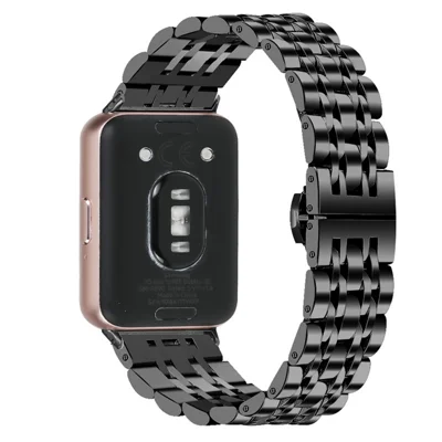 7-Bead Stainless Steel Watch Band for Honor Watch X5 Butterfly Clasp Wrist Strap - Black