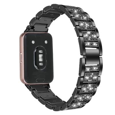 For Honor Watch X5 Watch Band 3-Beads Full Rhinestones Stainless Steel Adjustable Wrist Strap - Black