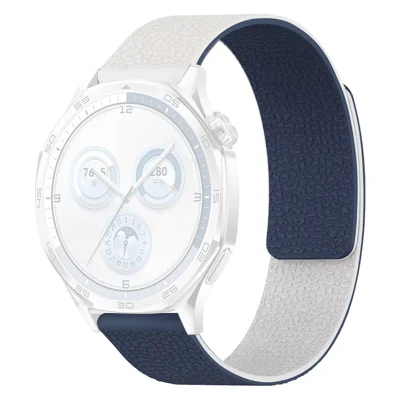 For Huawei Watch GT 3 Pro 43mm Watch Band 20mm Two Tone Litchi Texture Magnetic Silicone Strap - White  /  Midnight Blue