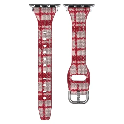 Pattern Design Wool Leather Strap for Apple Watch Ultra 4 3 2 1 49mm / Series 12 11 10 46mm / 9 8 7 45mm / SE3 SE2 SE 6 5 4 44mm / 3 2 1 42mm Watch Band - Red White / Silver Buckle