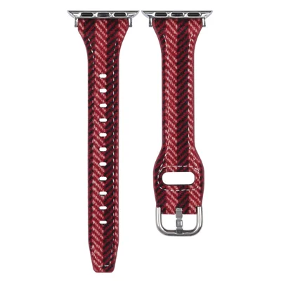 Xmas Style Wool + Leather Strap for Apple Watch Series 12 11 10 42mm  /  9 8 7 41mm  /  SE3 SE2 SE 6 5 4 40mm  /  3 2 1 38mm Watch Band - Red / Black