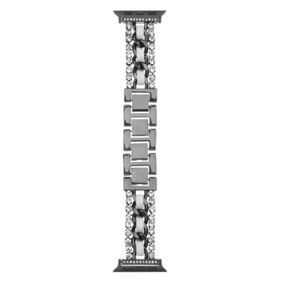 Leather + Metal Band for Apple Watch Series 12 11 10 42mm  /  9 8 7 41mm  /  SE3 SE2 SE 6 5 4 40mm  /  3 2 1 38mm Rhinestone Decor Luxury Style Watch Strap - Black / White