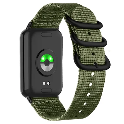 Doppelt geschlungenes Nylon-Armband für Xiaomi Redmi Watch 6 / 5 / 4 / Smart Band 9 Pro / 8 Pro, schwarze Schnalle, geflochtenes Armband – Armeegrün