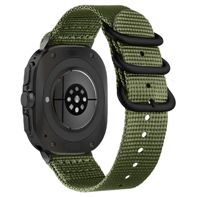 Double Loop Nylon Watchband for Samsung Galaxy Watch Ultra2 47mm / Watch Ultra (2025) 47mm / Watch Ultra 47mm Black Buckle Braided Strap - Army Green
