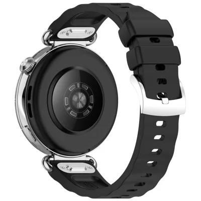 Wavy Watch Strap for Huawei Watch GT 6 41mm / Watch 5 42mm / GT 5 Pro 42mm Quick Release Push Button Design Silicone Watch Band - Black