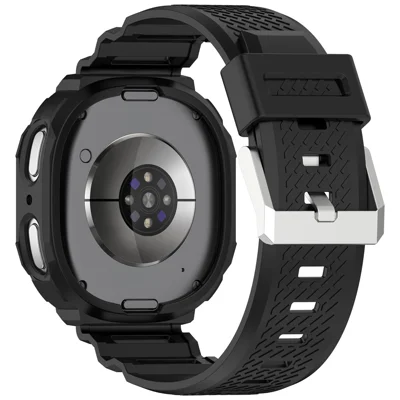 For Samsung Galaxy Watch8 44mm TPU Strap with Integrated Watch Case Adjustable Watchband - Black