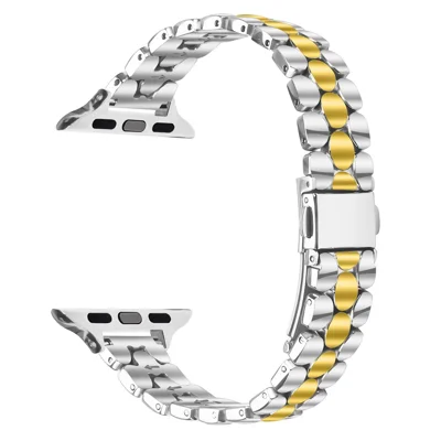 Metal Watch Band for Apple Watch Ultra 4 3 2 1 49mm / Series 12 11 10 46mm / 9 8 7 45mm / SE3 SE2 SE 6 5 4 44mm / 3 2 1 42mm Pearl-Shape Stainless Steel Electroplating Wrist Strap - Silver / Gold