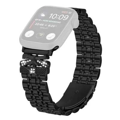 Watch Strap for Apple Watch Series 12 11 10 42mm / 9 8 7 41mm / SE3 SE2 SE 6 5 4 40mm / 3 2 1 38mm Rhinestone Butterfly Decor Stainless Steel Band - Black