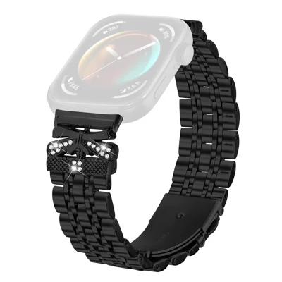 Watch Strap for Huawei Watch Fit 4 Pro / 4 / 3 Rhinestone Butterfly Decor Stainless Steel Band - Black