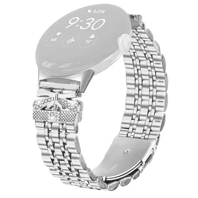 Metal Watch Band for Google Pixel Watch 5 / Watch 4 / Watch 3 / Watch 2 / Watch 41mm Rhinestone Butterfly Decor Stainless Steel Silver Wrist Band
